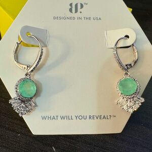 Bomb Party Mint Green Tourmaline Crystal Dangle Earrings Cubic Zirconia
